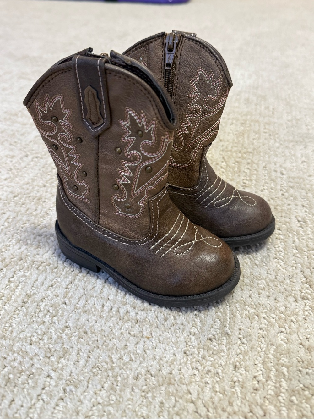 Kids Brown Cowboy Boots with Side Zipper (6)
